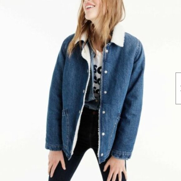 J Crew Denim Sherpa Fleece Swing Jacket Blue - Picture 3 of 8